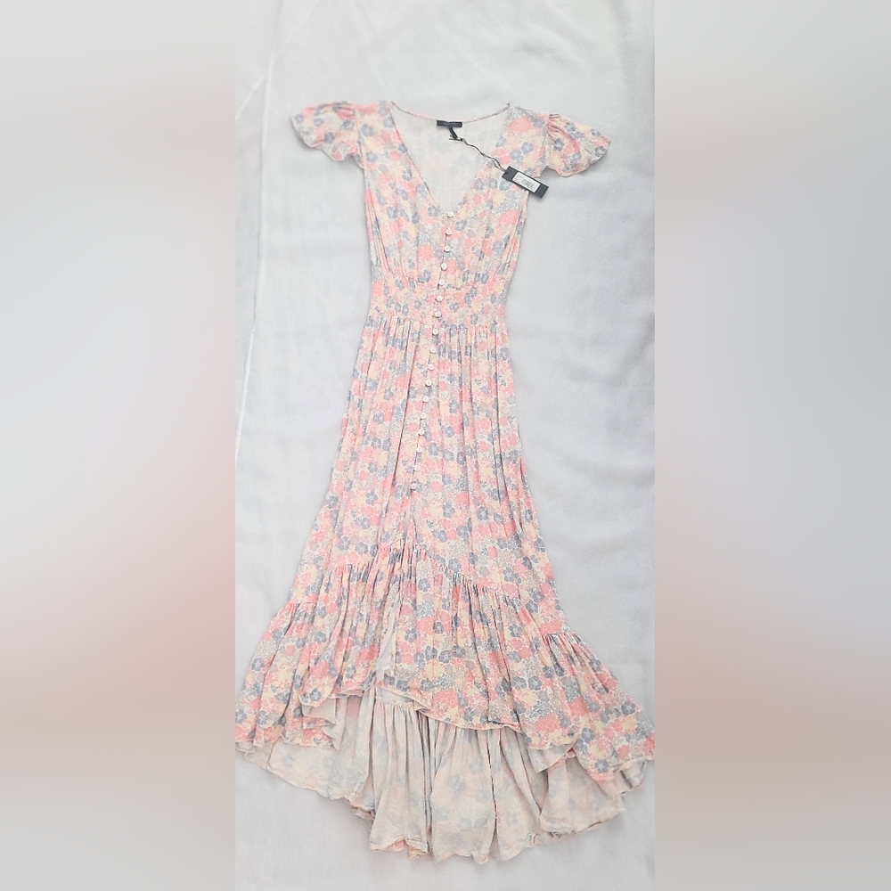NWT! Luxe Bobi Anthro Pastel Chic Floral Print Ruffled Cottagecore Maxi Dress XS - Picture 9 of 16